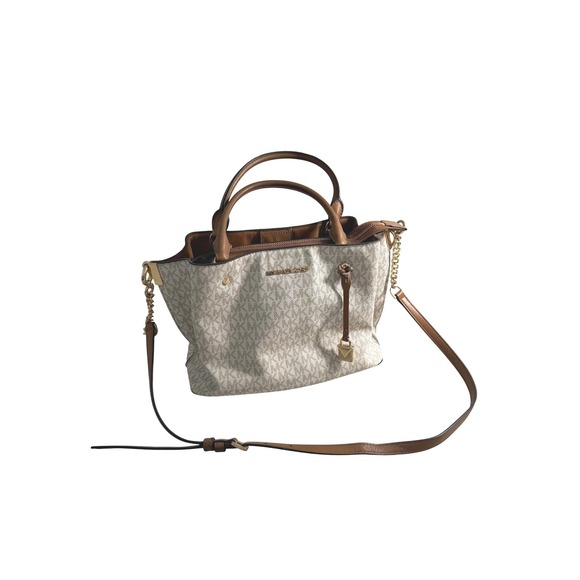 Michael Kors Handbags - Michael Kors Hamilton Traveler White MK Monogram Logo Satchel Crossbody Bag